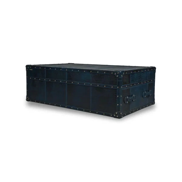 Handcrafted Genuine Leather Low Centre Table In Blue - Image 4