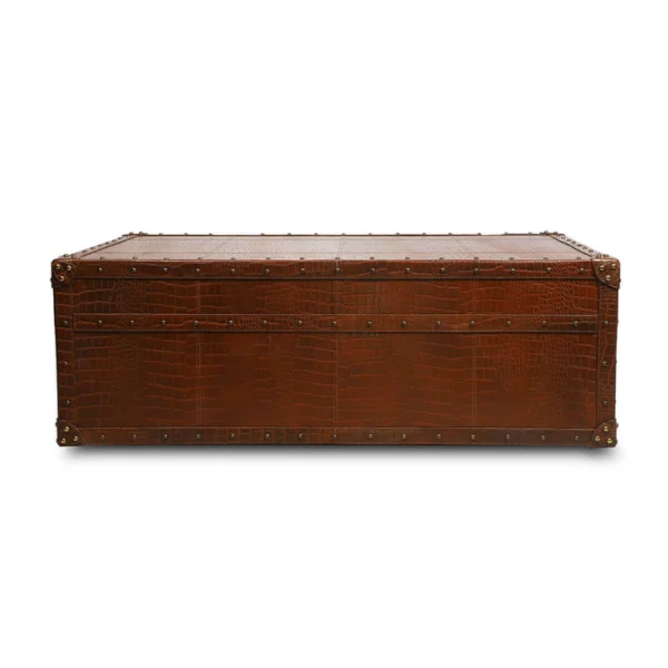 Handcrafted Genuine Leather Low Centre Table In Tan Colour