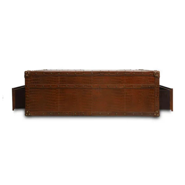 Handcrafted Genuine Leather Low Centre Table In Tan Colour - Image 2