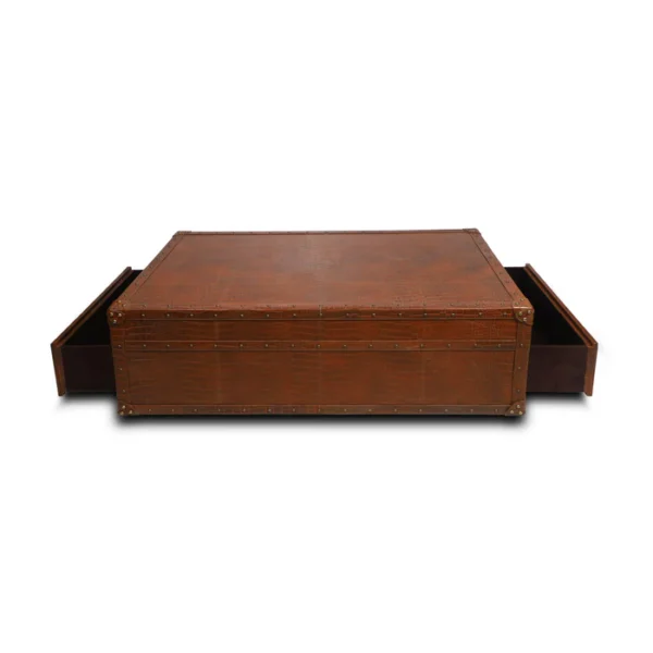 Handcrafted Genuine Leather Low Centre Table In Tan Colour - Image 3