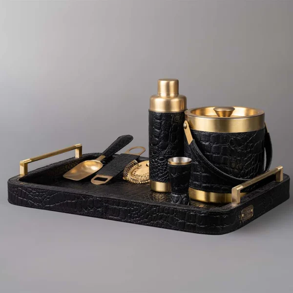 Debonair Bar Tray & Cocktail Set Metal Handle - Black - Image 2