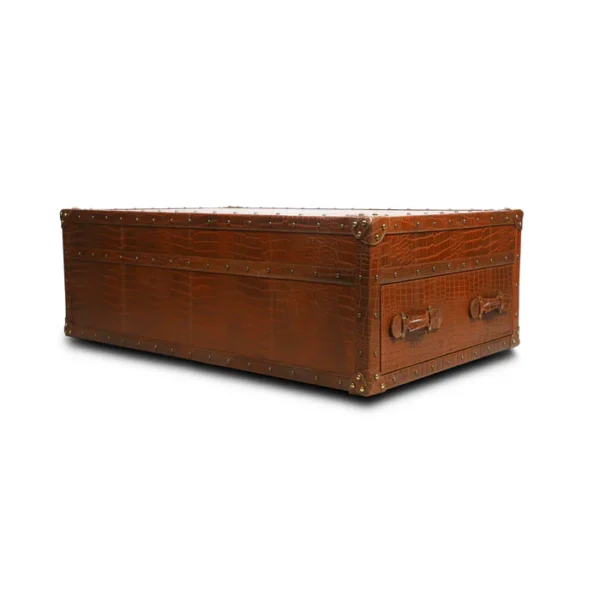 Handcrafted Genuine Leather Low Centre Table In Tan Colour - Image 4