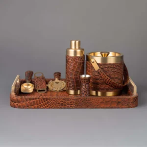 Debonair Bar Tray & Cocktail Set Metal Handle - Tan