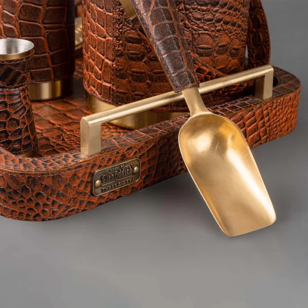 Debonair Bar Tray & Cocktail Set Metal Handle - Tan - Image 3