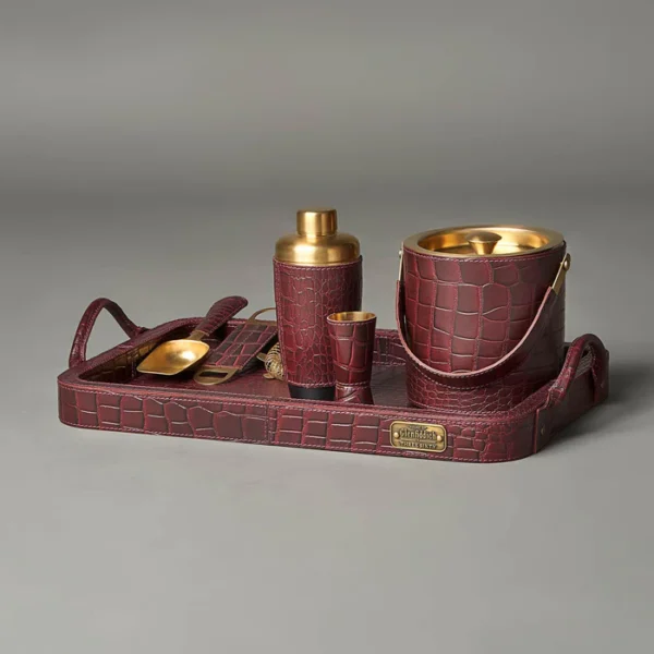 Debonair Bar Tray & Cocktail Set Burgundy - Image 2