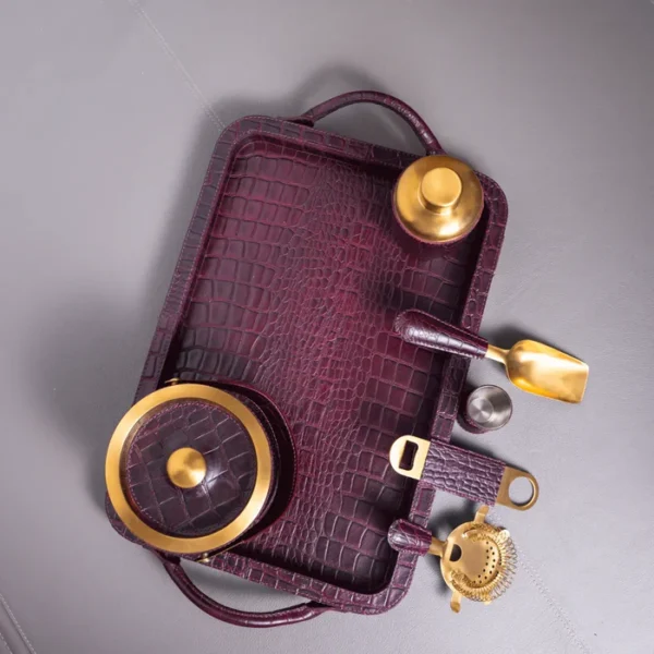 Debonair Bar Tray & Cocktail Set Burgundy - Image 3