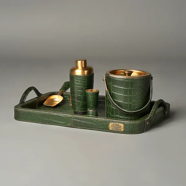 Debonair Bar Tray & Cocktail Set Green - Image 2